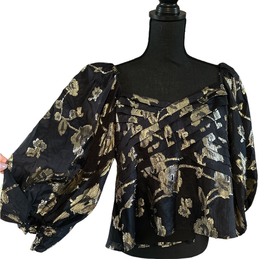 Express Limited Edition Black and Gold Floral Top, Size Small